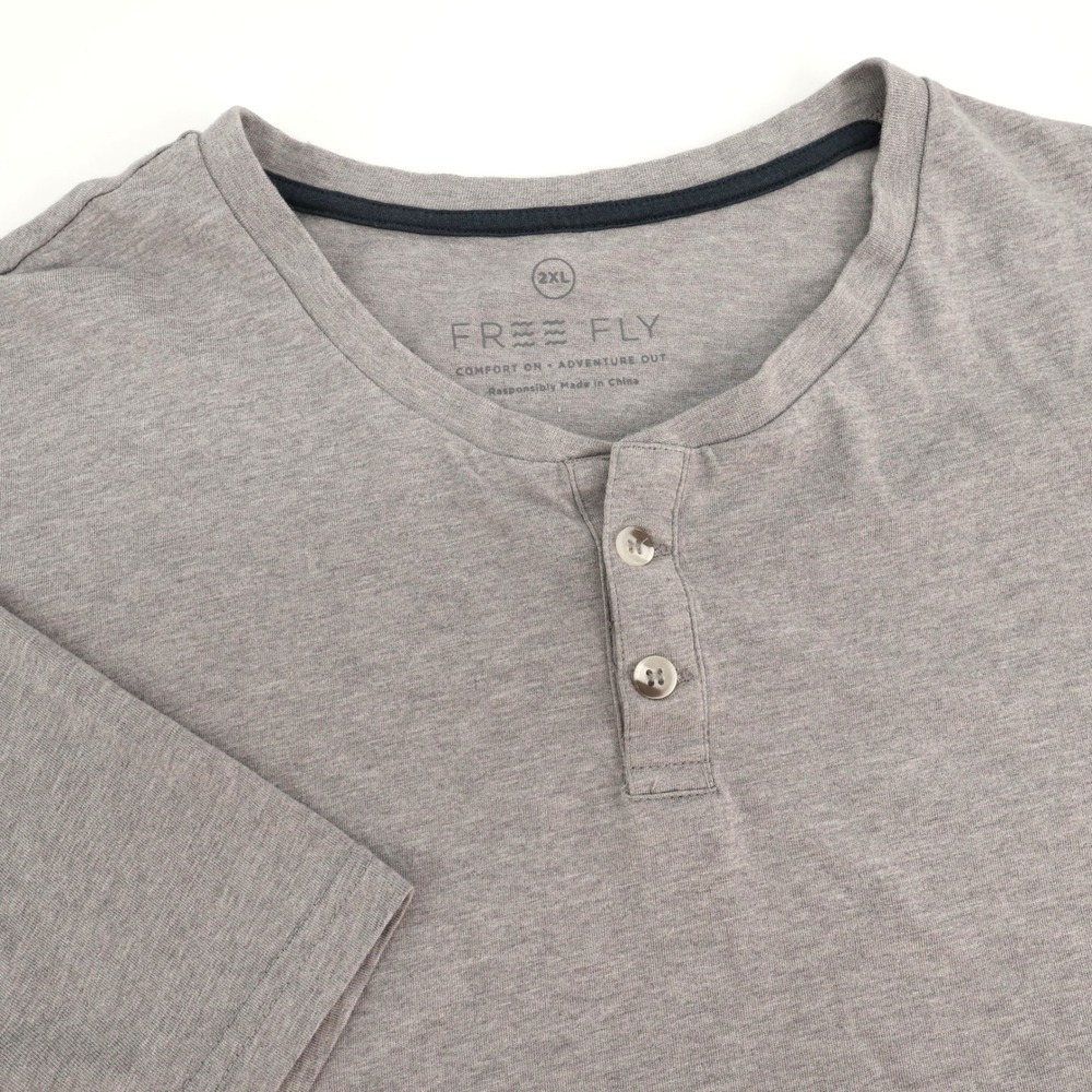 Free Fly 2XL Gray Short Sleeve Henley Shirt Casual Comfort Adventure Mens